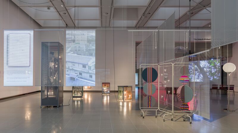 Installation view of the lights, shutter blinds and projections in Haegue Yang's exhibition