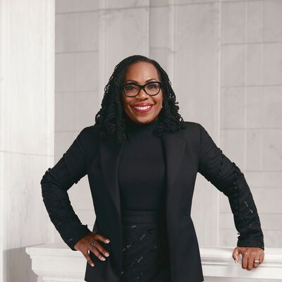 Justice Jackson in a black suit against a white background.