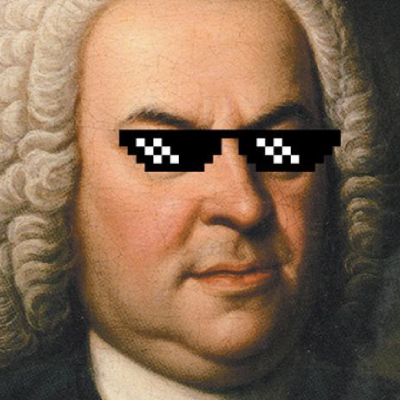 Painted portrait of Johann Sebastian Bach by Elias Gottlob Haussmann with modified digital glasses over the top.