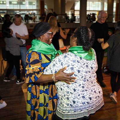 Two women dancing together