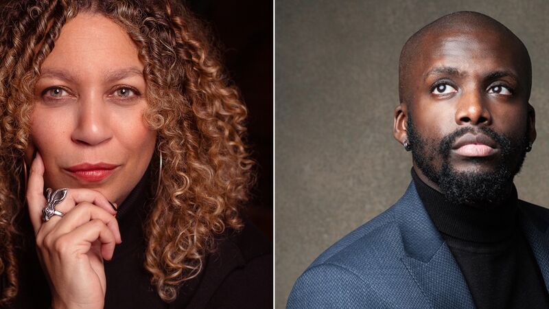 A car with its headlights on and doors open, three people are carrying someone wearing white