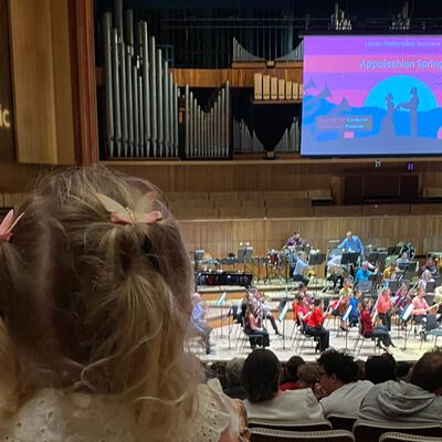 Child watches the London Philharmonic Orchestra performing at the Royal Festival Hall