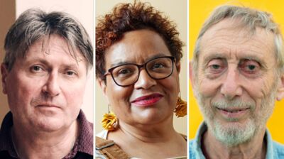 Three headshots of one man with grey hair in a red shirt, woman with short curly hair and a man wearing a blue denim shirt