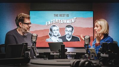 Richard Osman and Marina Hyde, podcast hosts, talk to each other