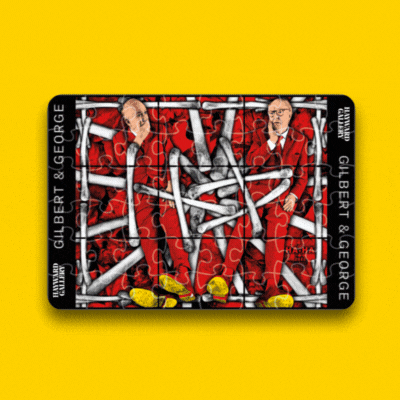 A gif of a Gilbert & George Rubik's Cube