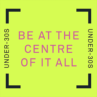 The Southbank Centre Under-30s logo, with text "be at the centre of it all"