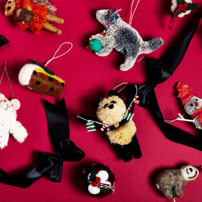 A decorative gif of various christmas themed items