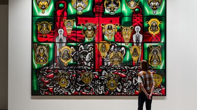 Installation view of Gilbert & George: 21ST CENTURY PICTURES