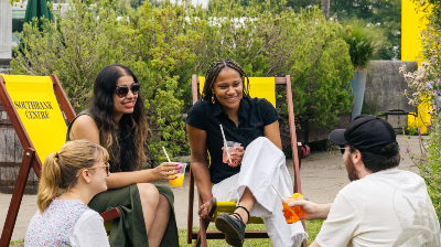People drinking in a roof garden