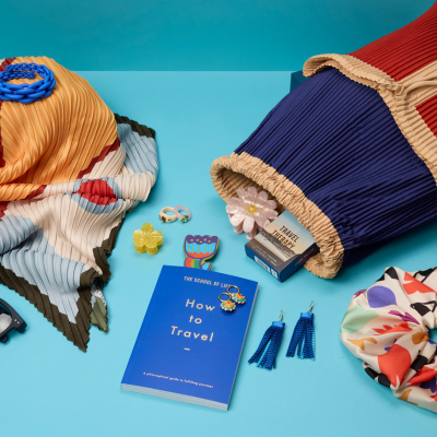 A collection of shop items on a blue background