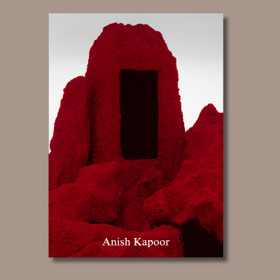 An overhead image of a red book, the catalogue for Anish Kapoor's exhibition at the Hayward Gallery,