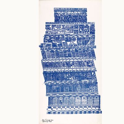 The leaning tower of Pisa made from blue illustrations collaged together