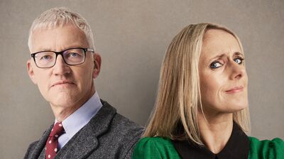 Tom Holland and Marina Hyde standing against a grey background.