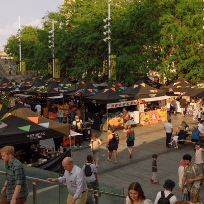 An overhead image of the Southbank Centre food market