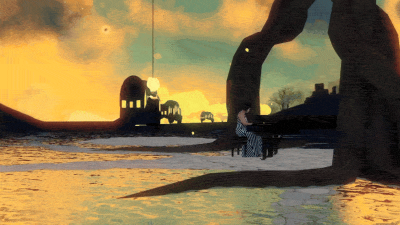 Yuja Wang plays piano in a dreamy landscape