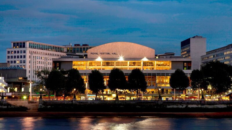 View of the Royal Festival Hall from across the river at night