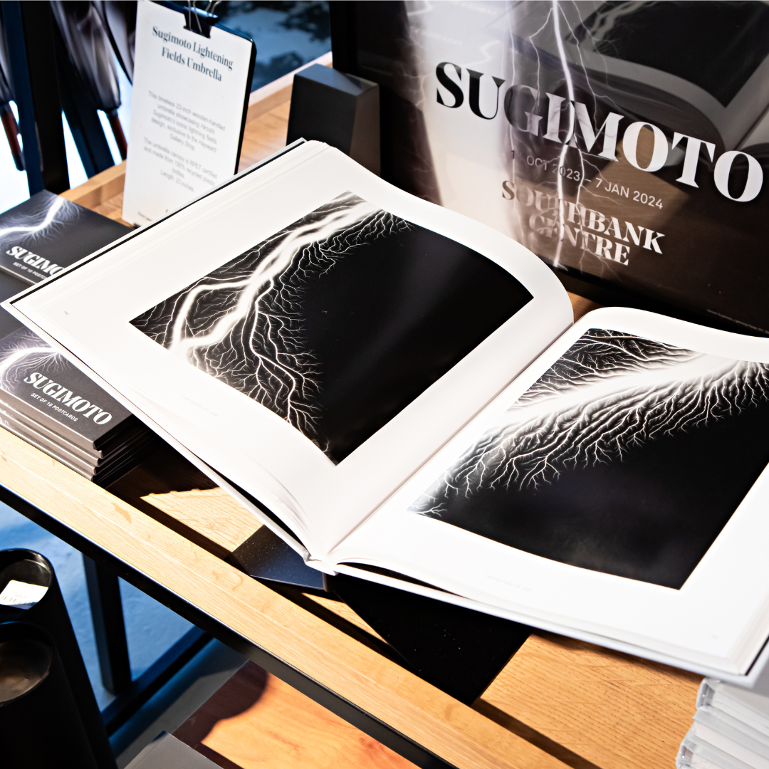 Image of the Hiroshi Sugimoto catalogue, open on the page showing the artwork Lightening Fields