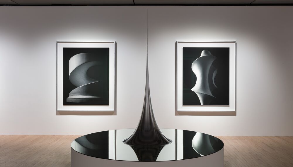 Installation view of Hiroshi Sugimoto, Conceptual Forms and Mathematical Model 006. Gelatin silver prints, aluminium and steel. Photo: Mark Blower. Courtesy the artist and the Hayward Gallery.