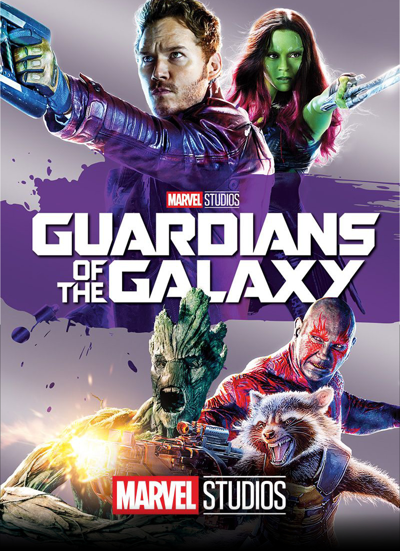 Guardians of the Galaxy poster with all 5 main characters poised to fight. 