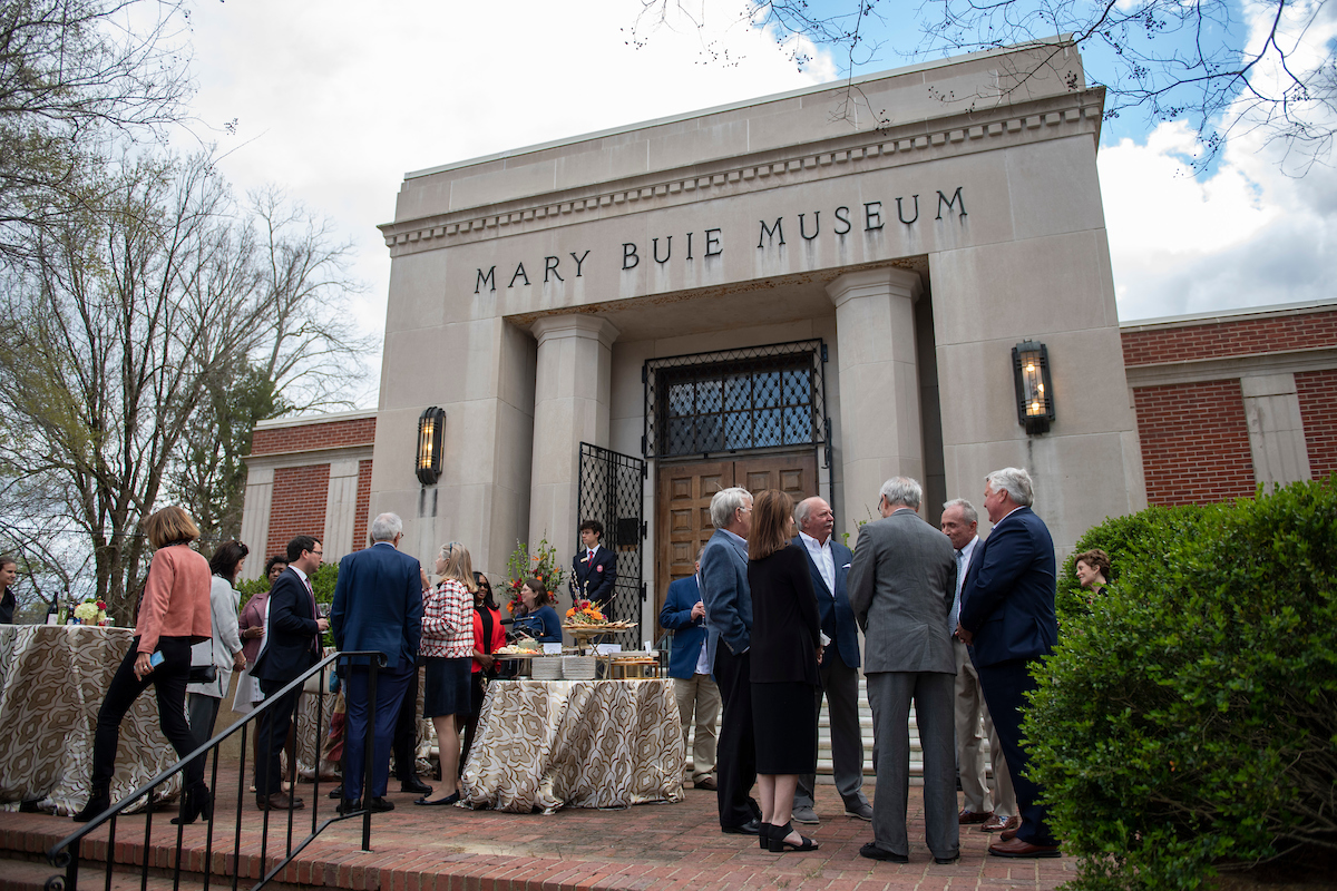 image of gathering outside Mary Buie entrance to museum