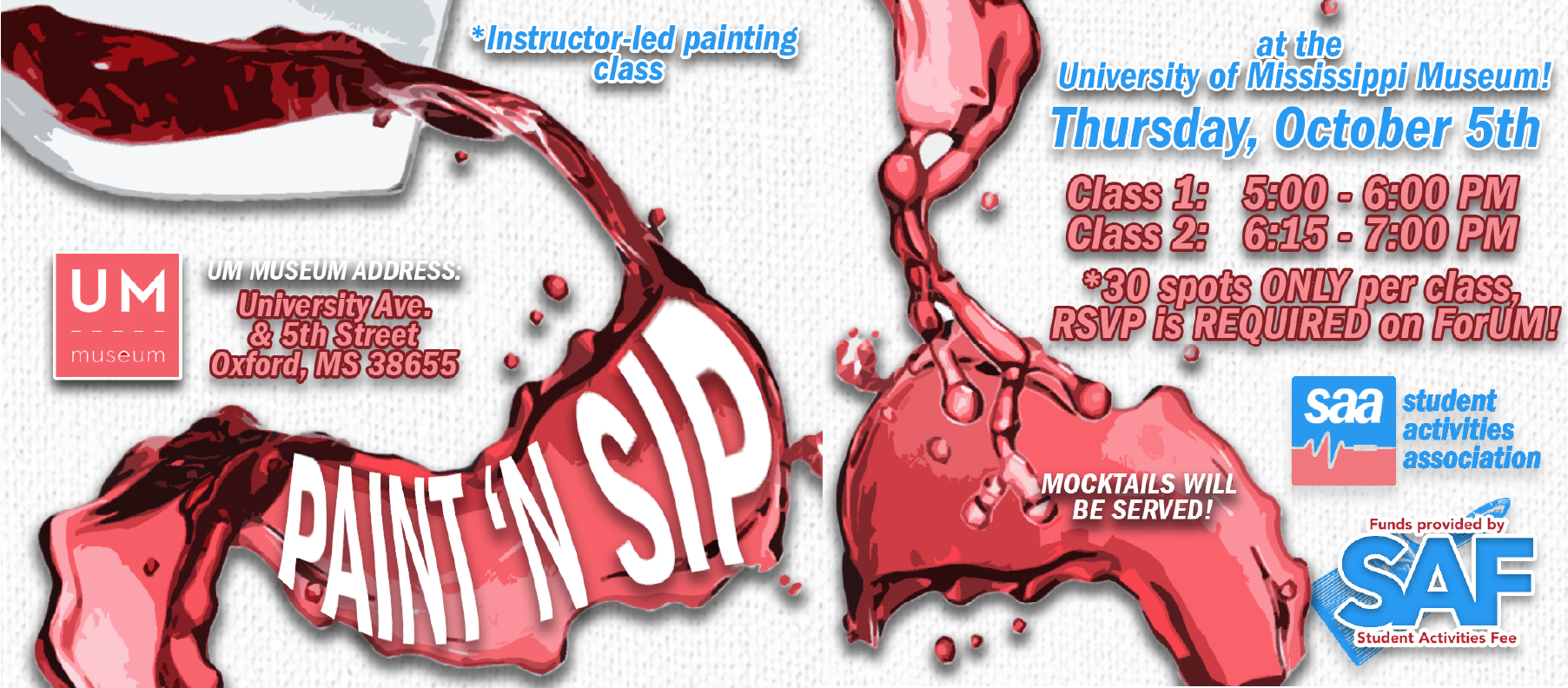 SAA Paint and Sip, Thursday October 5th at the UM Museum