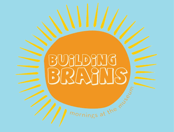 Building Brains mornings at the museum; logo with sun motif.