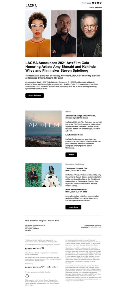 LACMA Announces 2021 Art+Film Gala Honorees