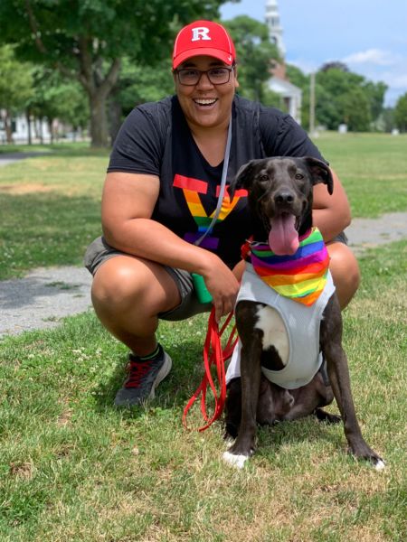 A photo of Latiana “LT” Gourzong ’19 with her dog, DJ.