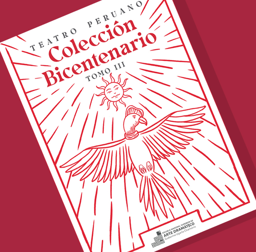 text: Teatro Peruano. Colección Bicentenario. Tomo III above an illustration of a sun and a large bird spreading their wings. 