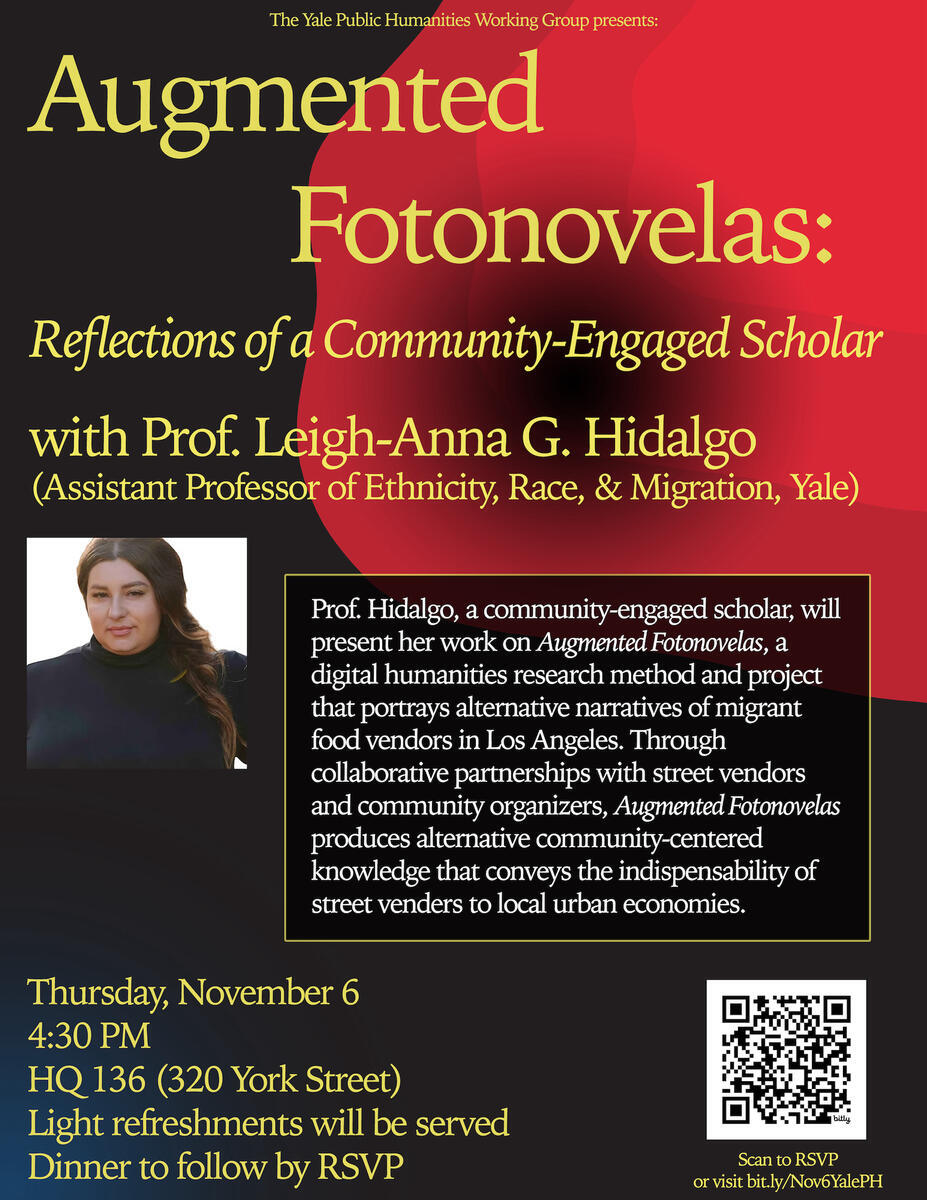 a flyer of a black and red spiral with author photo and event details overlaid