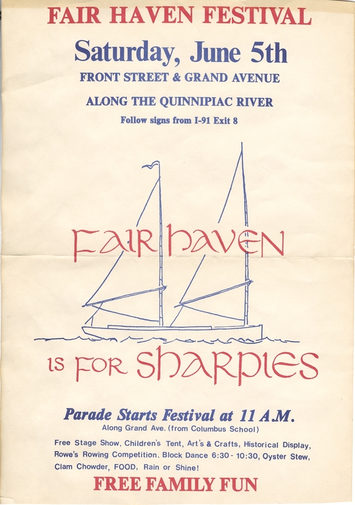 Fair Haven Festival poster with a blue sailboat design and the slogan "Fair Haven is for Sharpies"