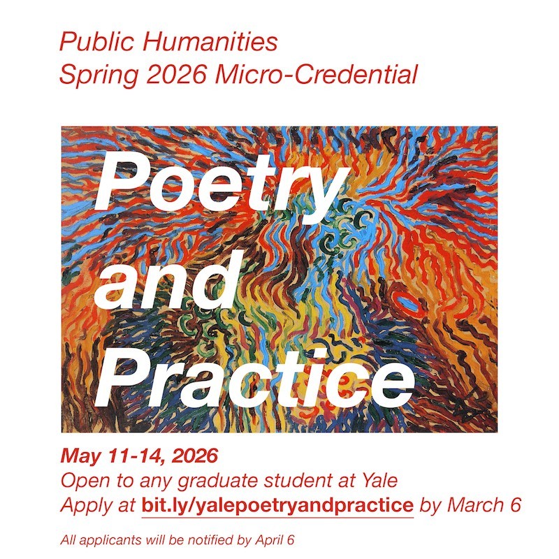 poster with program details plus a colorful expressionist painting in the middle