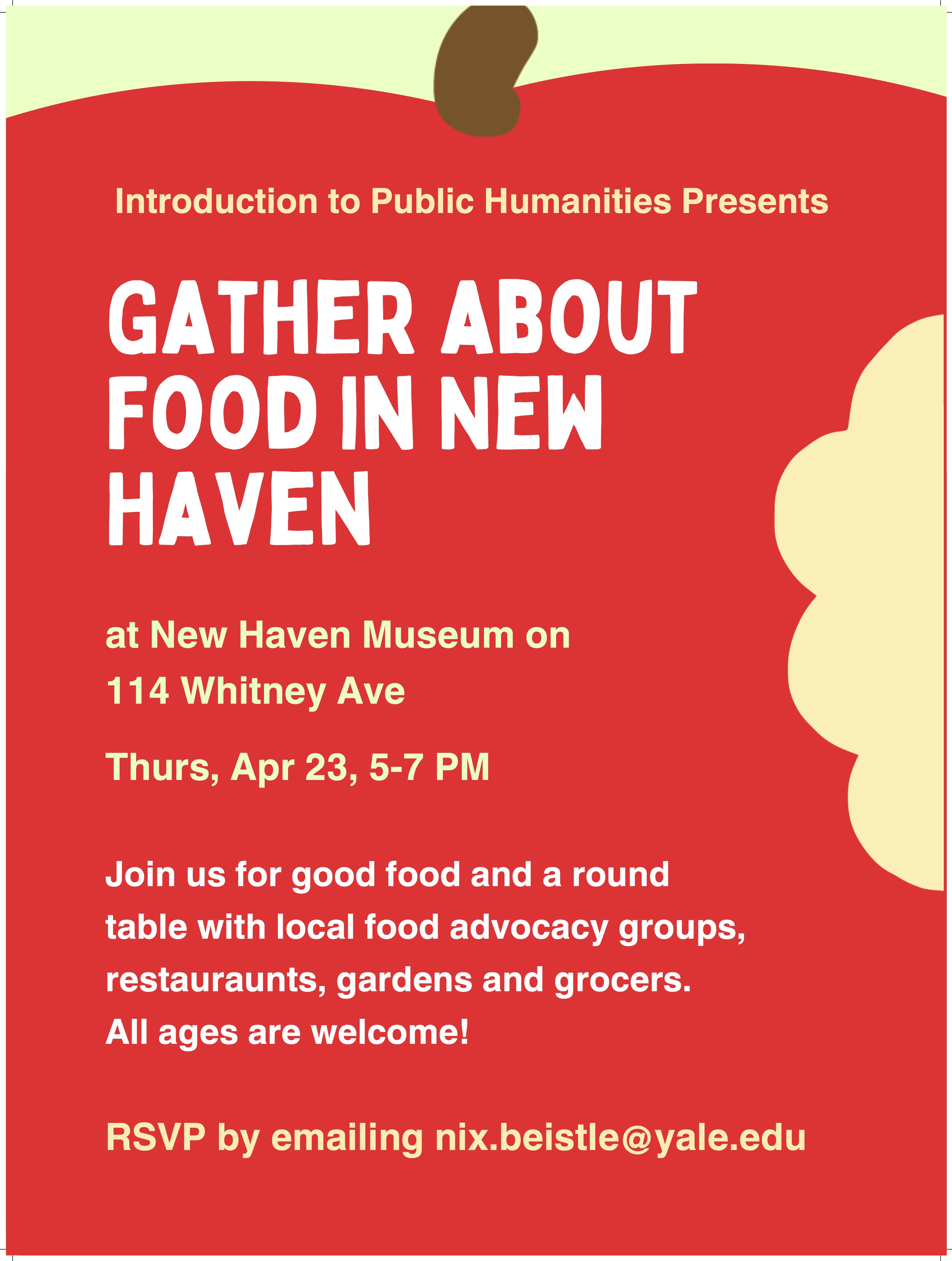 poster designed like an apple with event details